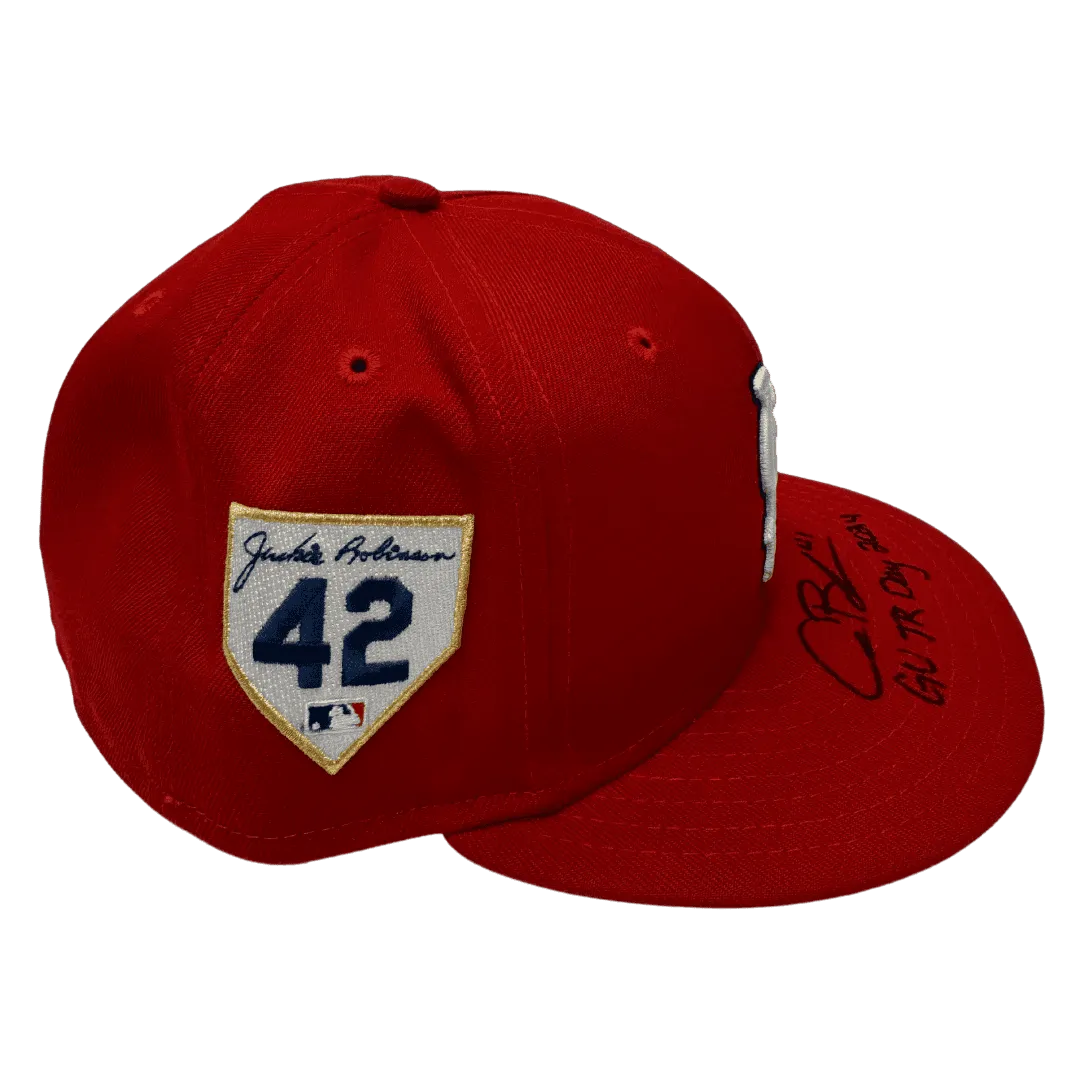 Alec Burleson St Louis Cardinals Autographed 2024 Game Used Jackie Robinson Day Hat w/ Inscription - JSA / MLB COA