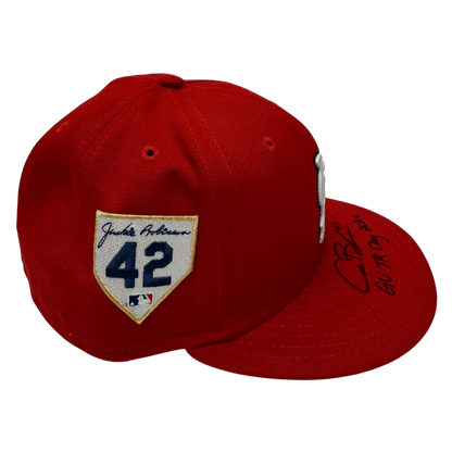 Alec Burleson St Louis Cardinals Autographed 2024 Game Used Jackie Robinson Day Hat w/ Inscription - JSA / MLB COA