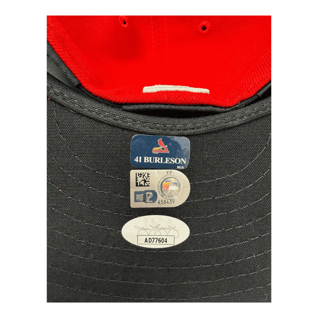 Alec Burleson St Louis Cardinals Autographed 2024 Game Used Jackie Robinson Day Hat w/ Inscription - JSA / MLB COA