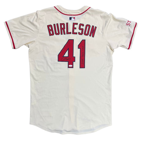 Alec Burleson St Louis Cardinals Autographed 2025 Game Used Cream Jersey w/ Inscription - JSA COA