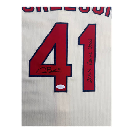 Alec Burleson St Louis Cardinals Autographed 2025 Game Used Cream Jersey w/ Inscription - JSA COA
