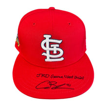 Alec Burleson St Louis Cardinals Autographed 2025 Game Used Jackie Robinson Hat w/ Inscription - JSA COA