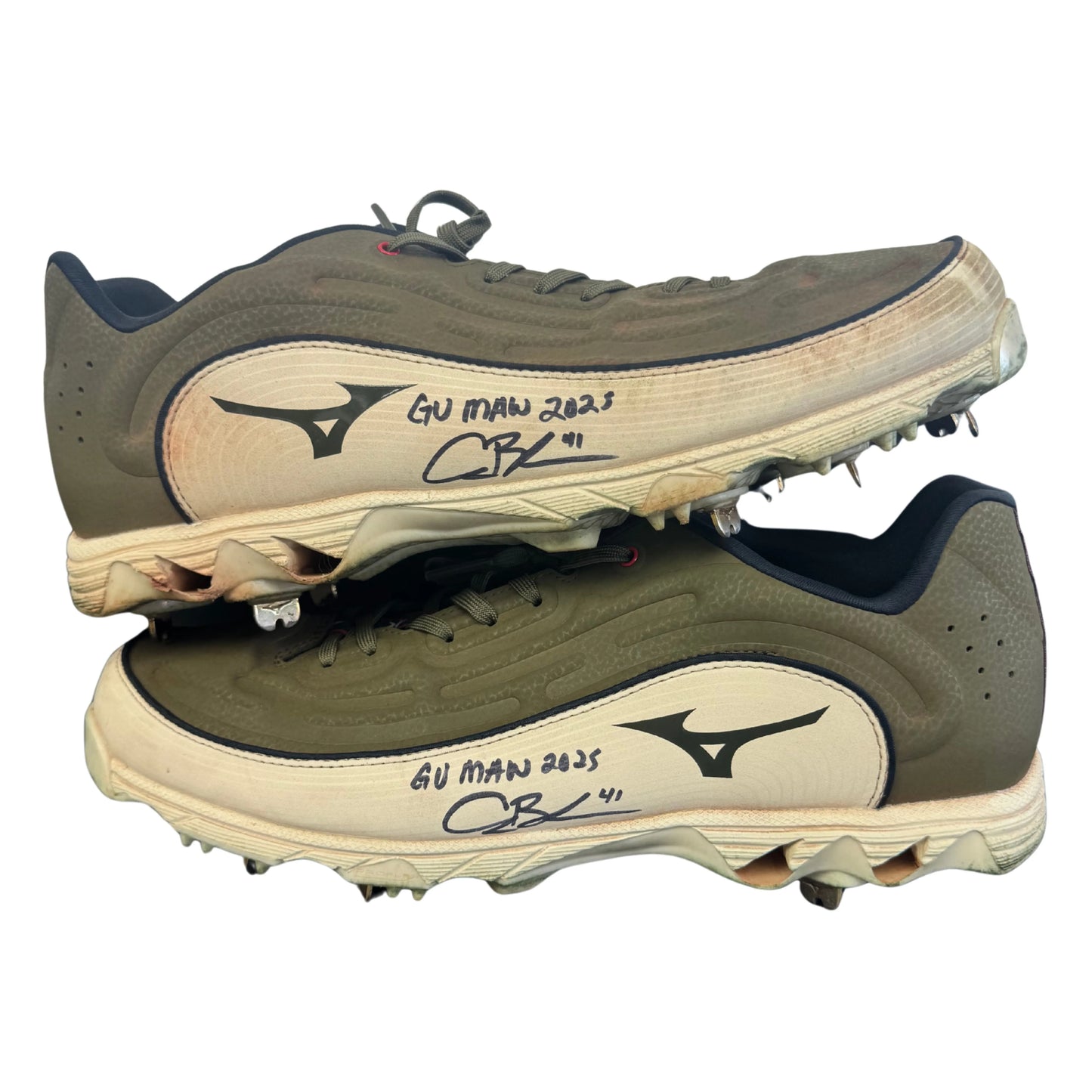 Alec Burleson St Louis Cardinals Autographed 2025 Game Used Military Appreciation Weekend Cleats w/ Inscription - JSA COA