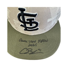 Alec Burleson St Louis Cardinals Autographed 2025 Game Used Military Appreciation Weekend Hat w/ Inscription - JSA COA