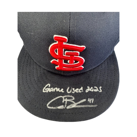 Alec Burleson St Louis Cardinals Autographed 2025 Game Used Navy STL Hat w/ Inscription - JSA COA