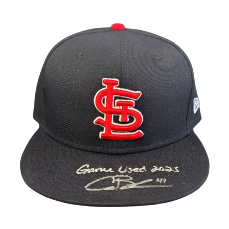 Alec Burleson St Louis Cardinals Autographed 2025 Game Used Navy STL Hat w/ Inscription - JSA COA