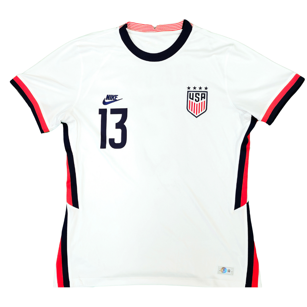 Alex Morgan Team USA Autographed White Nike Red & Blue Stripes Jersey - Beckett COA