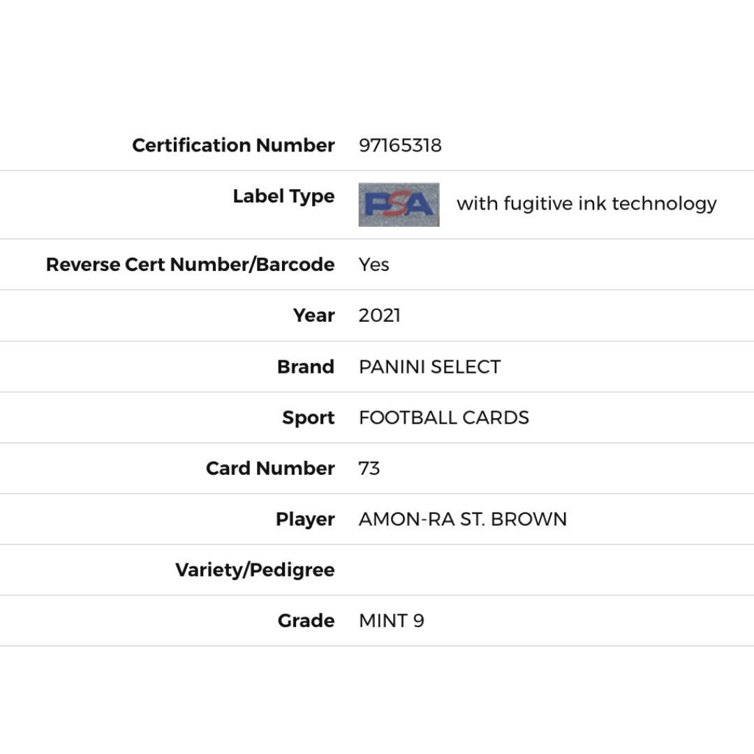 Amon-Ra St Brown PSA 9 2021 Panini Select Rookie RC Card #73