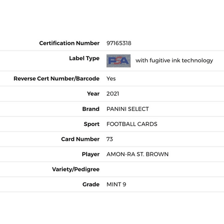 Amon-Ra St Brown PSA 9 2021 Panini Select Rookie RC Card #73