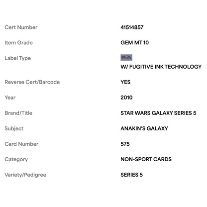 Anakin's Galaxy PSA 10 2010 Topps Star Wars Galaxy Series 5 Card #90