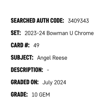 Angel Reese SGC 10 2023-24 Bowman University Chrome Card #49