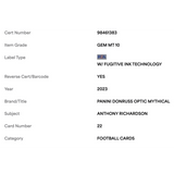 Anthony Richardson PSA 10 2023 Panini Donruss Optic Mythical Rookie RC Card #22