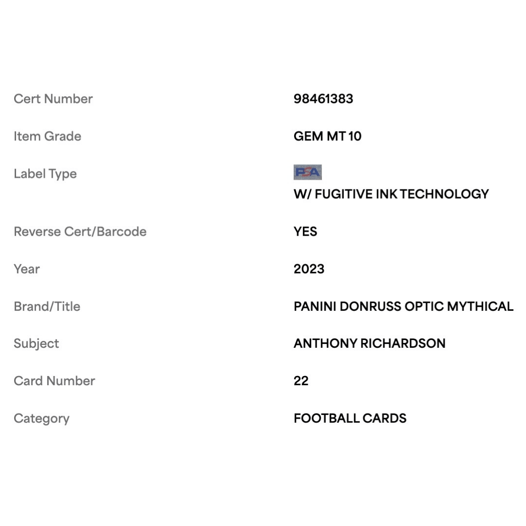 Anthony Richardson PSA 10 2023 Panini Donruss Optic Mythical Rookie RC Card #22