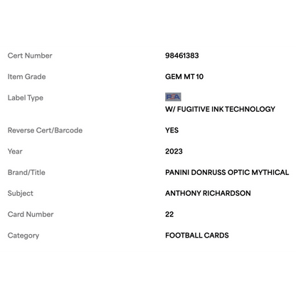 Anthony Richardson PSA 10 2023 Panini Donruss Optic Mythical Rookie RC Card #22