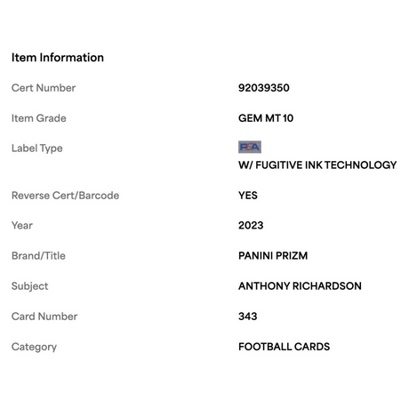 Anthony Richardson PSA 10 2023 Panini Prizm Rookie RC Card #343