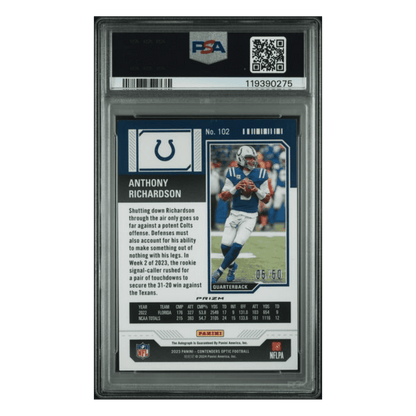 Anthony Richardson PSA 8 2023 Panini Contenders Optic Autograph Orange Rookie RC #5/ 50 Card #102