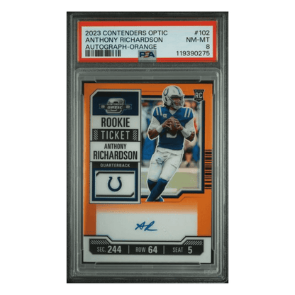 Anthony Richardson PSA 8 2023 Panini Contenders Optic Autograph Orange Rookie RC #5/ 50 Card #102
