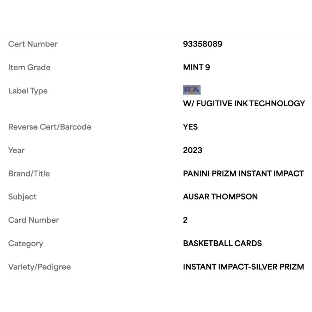 Ausar Thompson PSA 9 2023 Panini Prizm Instant Impact Silver Rookie RC Card #2
