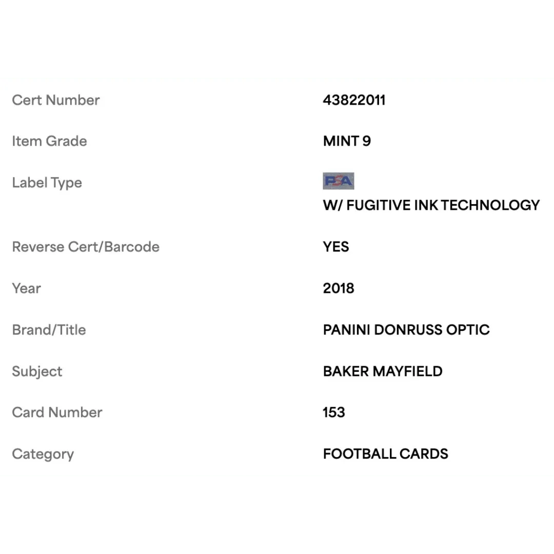 Baker Mayfield PSA 9 2018 Panini Donruss Optic Rated Rookie Card #153