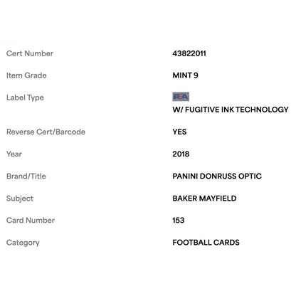 Baker Mayfield PSA 9 2018 Panini Donruss Optic Rated Rookie Card #153