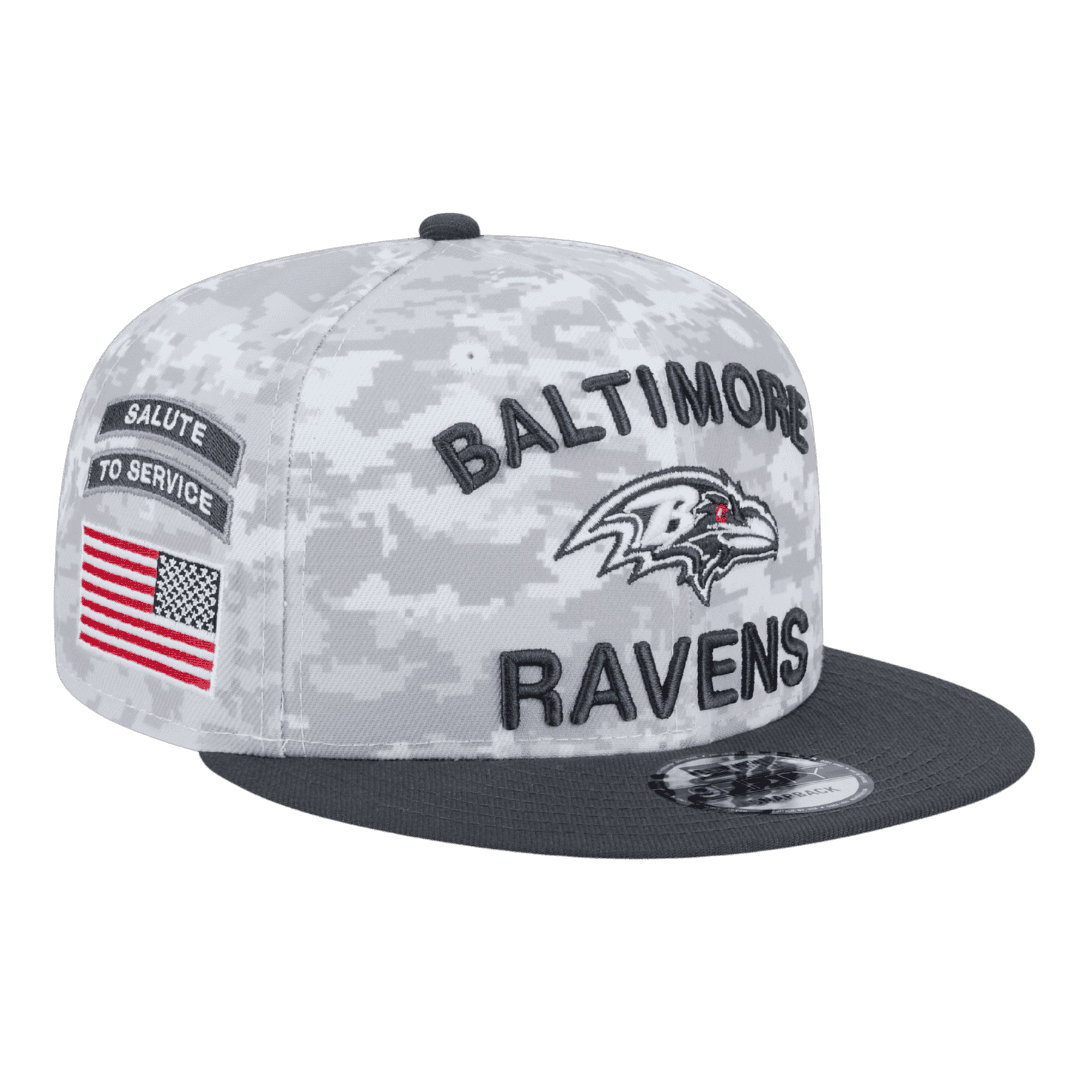 Baltimore Ravens 2024 Salute to Service New Era Grey Camo 9FIFTY Adjustable Snapback Hat