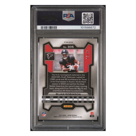 Bijan Robinson PSA 9 2023 Panini Prizm Blue Sparkle Rookie RC #d/ 96 Card #305