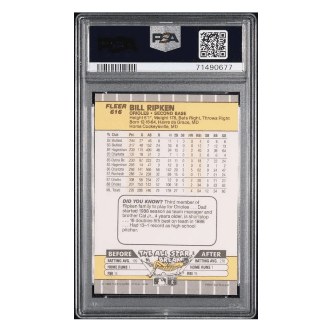 Bill Ripken PSA 9 1989 Fleer FF Error Card #616