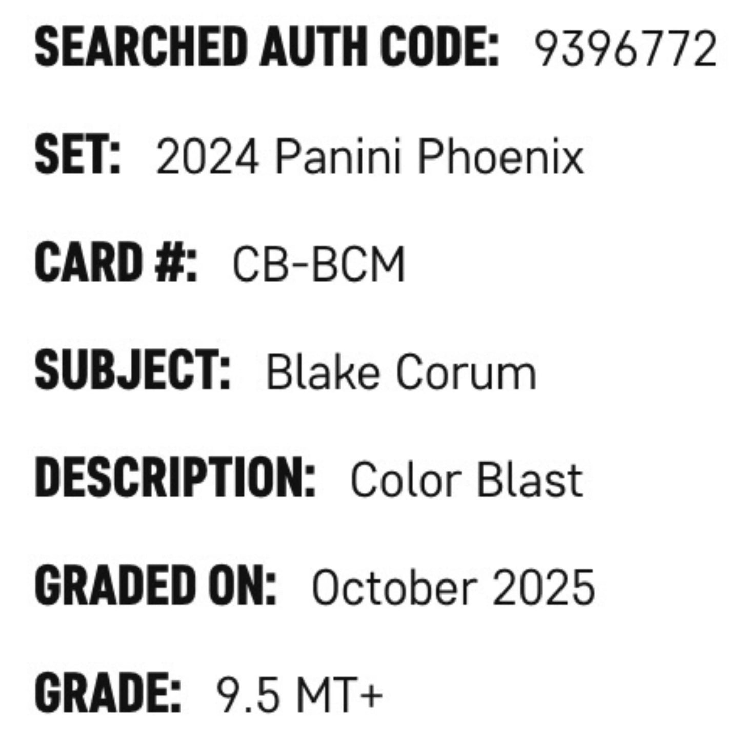 Blake Corum SGC 9.5 2024 Panini Phoenix Color Blast Rookie RC Case Hit Card #CB-BCM