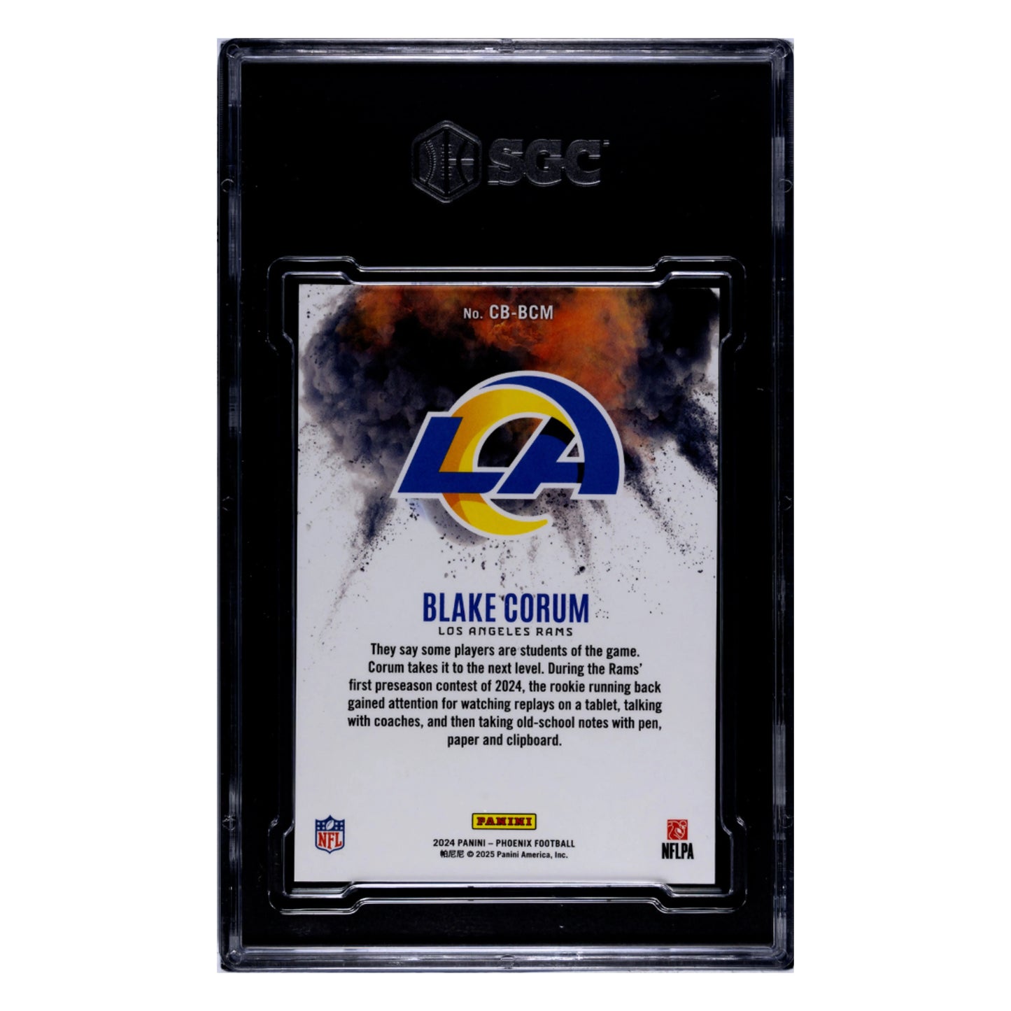 Blake Corum SGC 9.5 2024 Panini Phoenix Color Blast Rookie RC Case Hit Card #CB-BCM