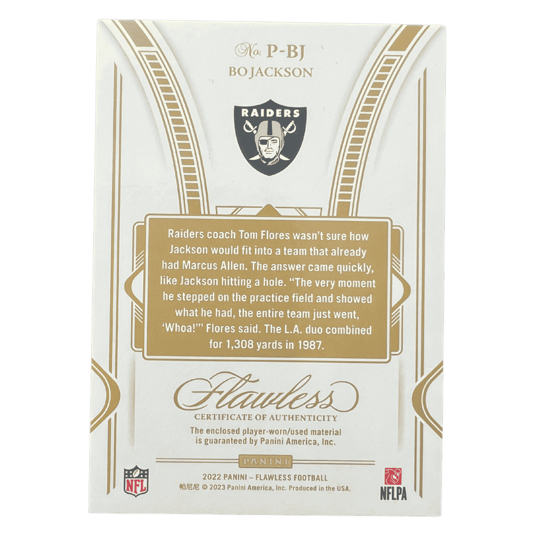 Bo Jackson 2022 Panini Flawless Patch #d /20 Card #P-BJ