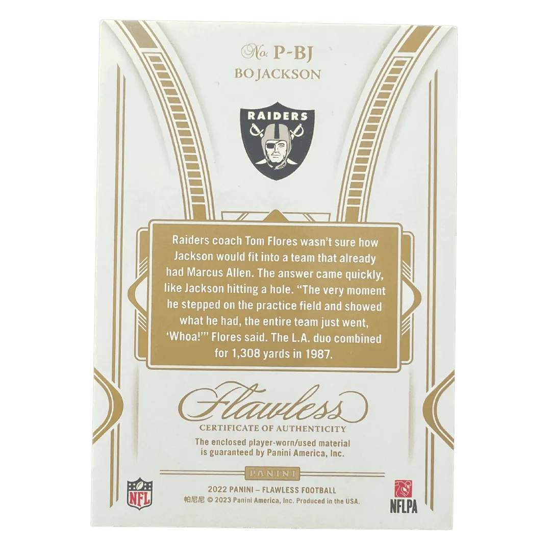 Bo Jackson 2022 Panini Flawless Patch #d /20 Card #P-BJ