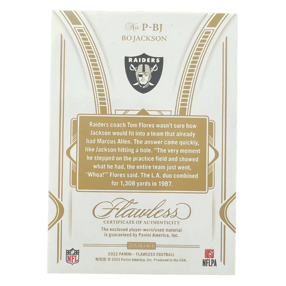 Bo Jackson 2022 Panini Flawless Patch #d /20 Card #P-BJ