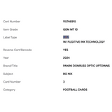 Bo Nix PSA 10 2024 Panini Donruss Optic Uptowns Rookie RC Card #3