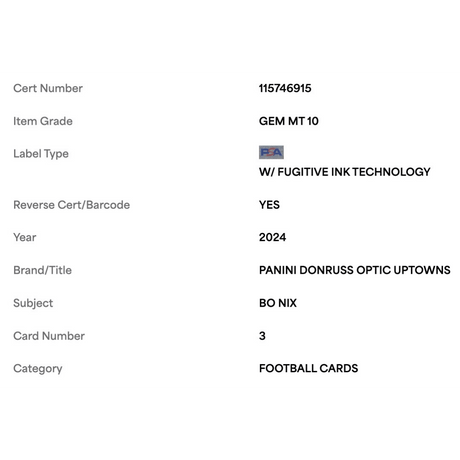 Bo Nix PSA 10 2024 Panini Donruss Optic Uptowns Rookie RC Card #3