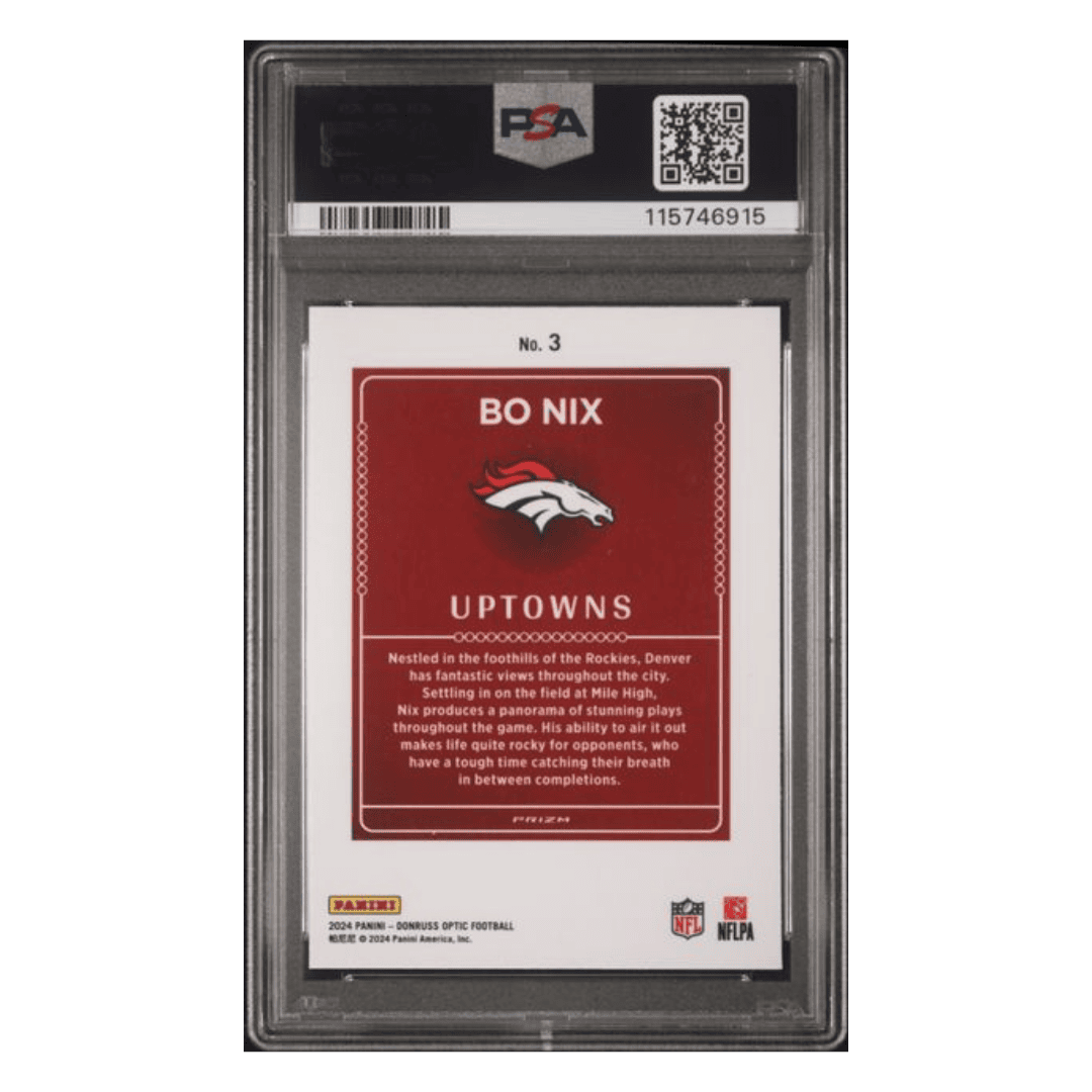 Bo Nix PSA 10 2024 Panini Donruss Optic Uptowns Rookie RC Card #3