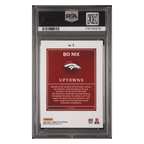 Bo Nix PSA 10 2024 Panini Donruss Optic Uptowns Rookie RC Card #3
