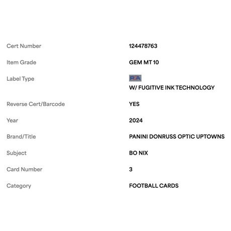 Bo Nix PSA 10 2024 Panini Donruss Optic Uptowns Rookie RC Card #3