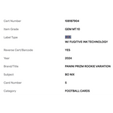 Bo Nix PSA 10 2024 Panini Prizm Rookie Variation Card #5