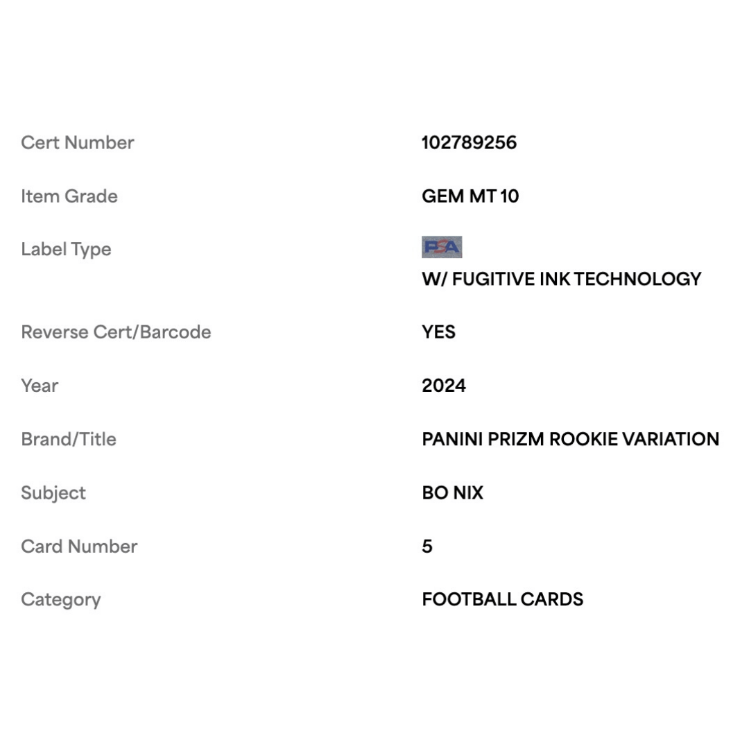 Bo Nix PSA 10 2024 Panini Prizm Rookie Variation Card #5