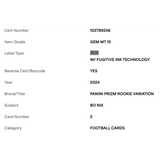 Bo Nix PSA 10 2024 Panini Prizm Rookie Variation Card #5