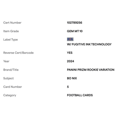 Bo Nix PSA 10 2024 Panini Prizm Rookie Variation Card #5