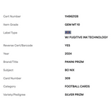 Bo Nix PSA 10 2024 Panini Prizm Silver Rookie RC Card #309