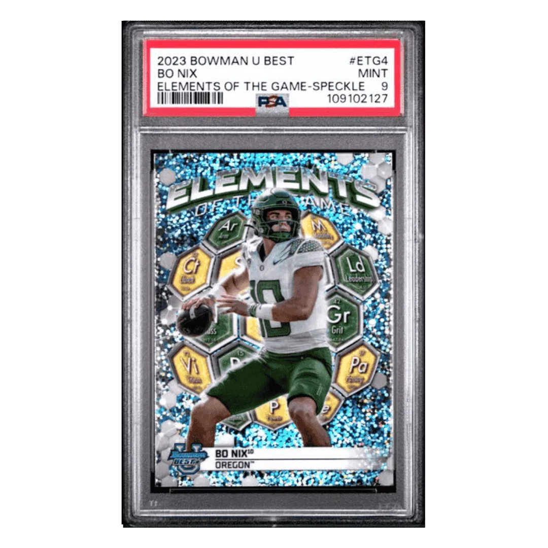 Bo Nix PSA 9 2023 Bowman University Best Elements of the Game Speckle Card #ETG4