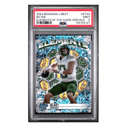 Bo Nix PSA 9 2023 Bowman University Best Elements of the Game Speckle Card #ETG4
