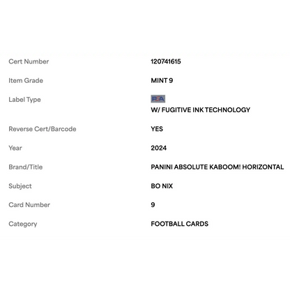 Bo Nix PSA 9 2024 Panini Absolute Kaboom! Horizontal Rookie RC Card #9
