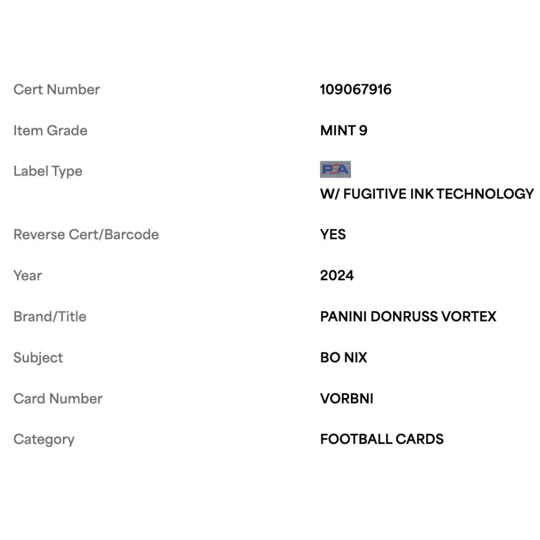 Bo Nix PSA 9 2024 Panini Donruss Vortex Rookie RC Card #VORBNI