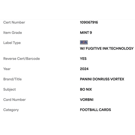 Bo Nix PSA 9 2024 Panini Donruss Vortex Rookie RC Card #VORBNI