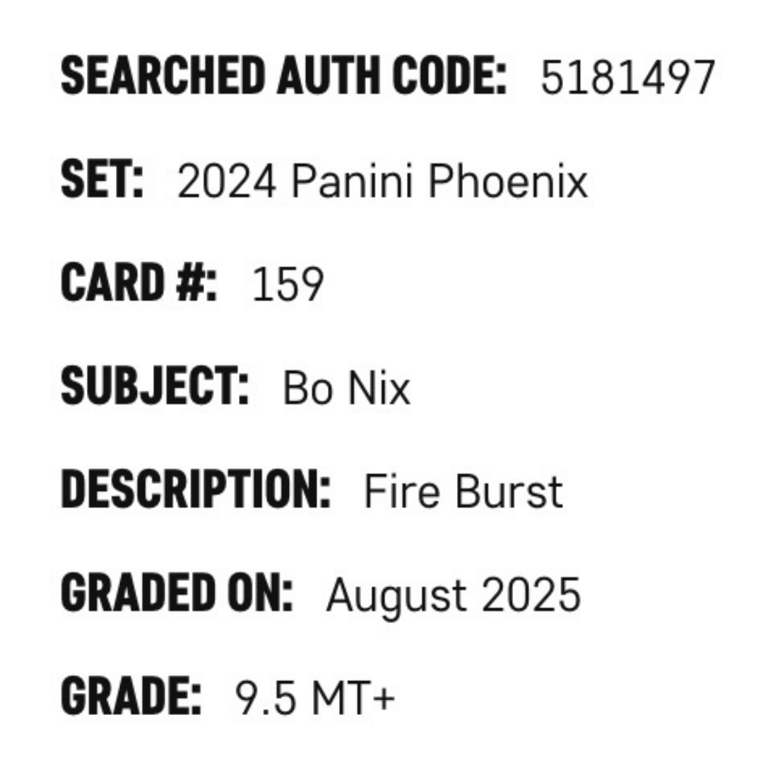 Bo Nix SGC 9.5 2024 Panini Phoenix Fire Burst #d/ 350 Card #159