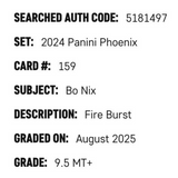 Bo Nix SGC 9.5 2024 Panini Phoenix Fire Burst #d/ 350 Card #159