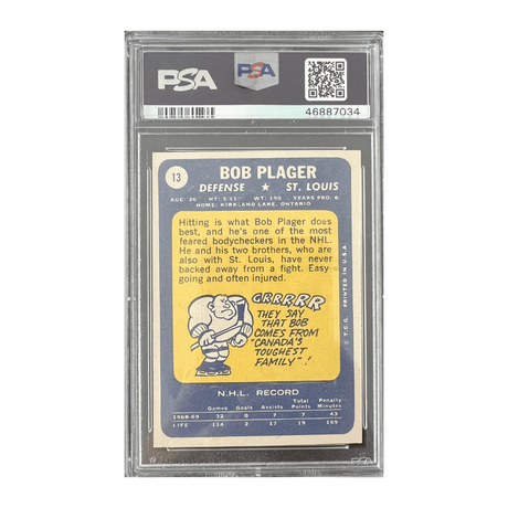 Bob Plager PSA 8 NEAR MINT 1969 Topps #13